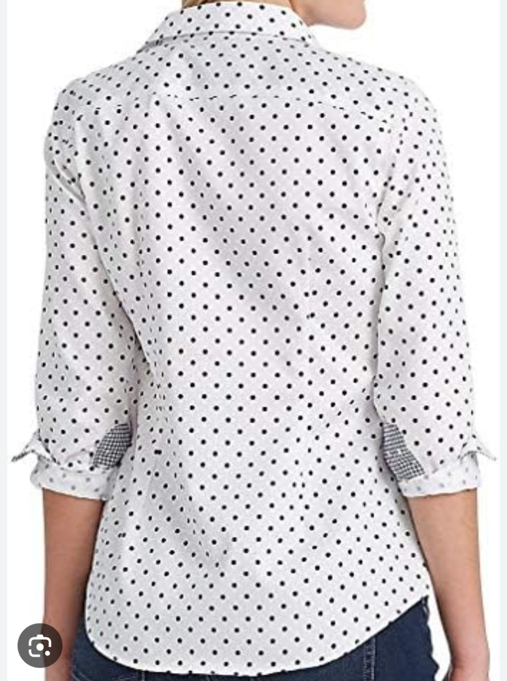 Chaps Navy Blue And White Polka Dot No Iron Button Down Fitted Shirt - Size XL